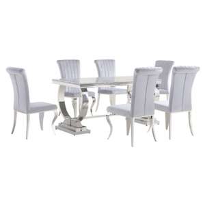 Venica Grey Marble Dining Table With 6 Liyam Grey Chairs