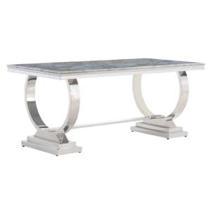Venica Grey Marble Rectangular Dining Table With Chrome Base