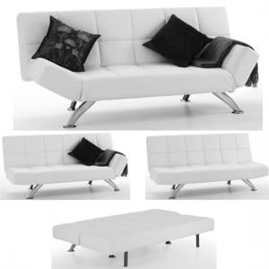 Venice Sofa Bed In White Faux Leather With Chrome Legs