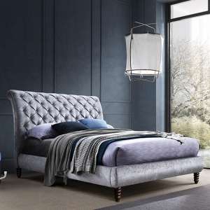 Venice Velvet King Size Bed In Grey With Black Wooden Legs