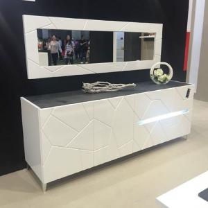Venice Sideboard With Wall Mirror In White Gloss With Lighting