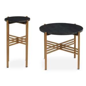 Venlo Round Marble Set Of 2 Side Tables With Matt Gold Frame