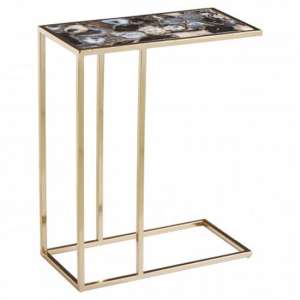 Sansuna Agate Side Table In Black With Gold Metal Frame