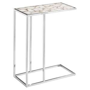 Sansuna Agate Side Table In White With Silver Metal Frame