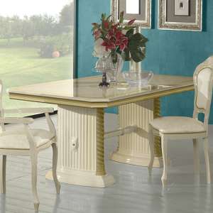 Venus Extending High Gloss Dining Table In Beige And Gold