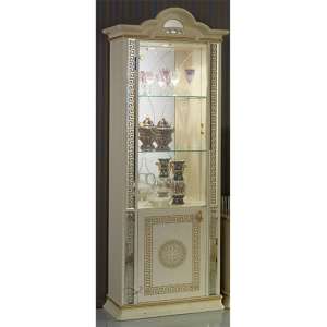Venus High Gloss Display Cabinet With 1 Door In Beige And Gold