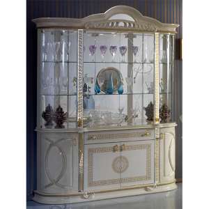 Venus Gloss Display Cabinet With 4 Doors In Beige And Gold