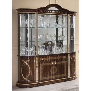 Venus Gloss Display Cabinet With 4 Doors In Walnut And Gold