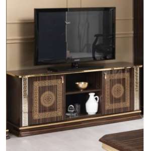 Venus Gloss TV Stand With 2 Doors 1 Shelf In Walnut And Gold