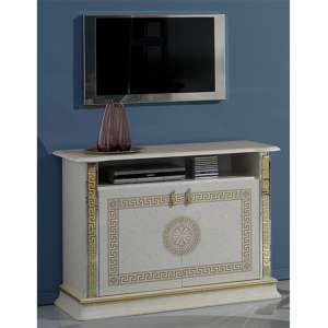 Venus High Gloss TV Stand With 2 Doors In Beige And Gold