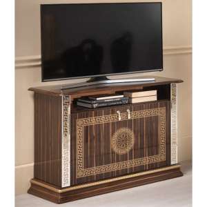 Venus High Gloss TV Stand With 2 Doors In Walnut And Gold