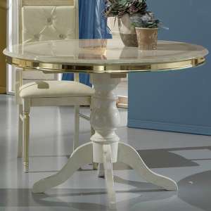 Venus Round High Gloss Dining Table In Beige And Gold