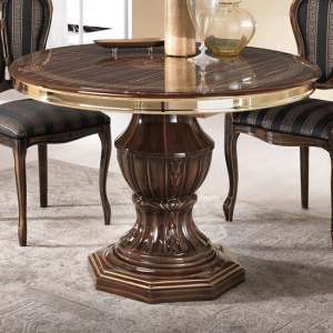 Venus Round High Gloss Dining Table In Walnut And Gold