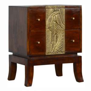 Verandah Wooden Bedside Cabinet In Chestnut And Brass Plated