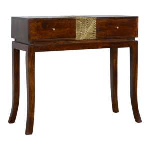 Verandah Wooden Console Table In Chestnut And Brass Plated