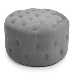 Vallejo Small Round Linen Fabric Pouffe In Grey
