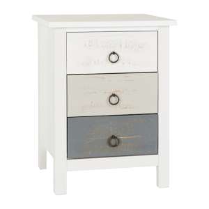Verox Wooden Bedside Cabinet With 3 Drawers In White And Grey