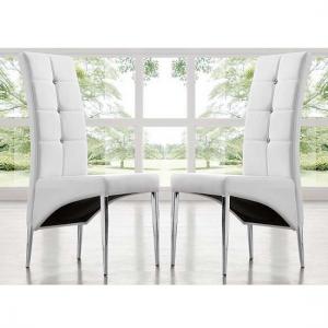 Vesta Studded White Faux Leather Dining Chairs In Pair