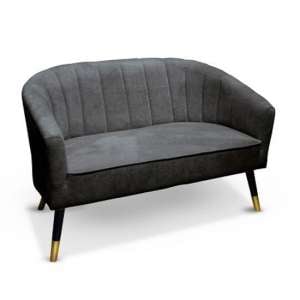 Vesuv Velvet 2 Seater Sofa In Grey With Wooden Legs