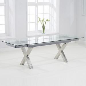 Viano Extending Glass Dining Table In Clear With Steel Base
