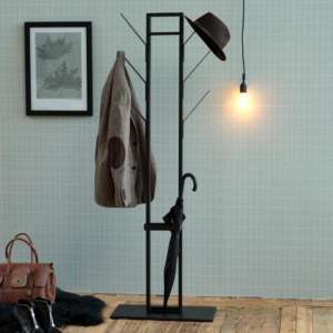 Vicksburg Metal Coat Rack In Black With Umbrella Stand