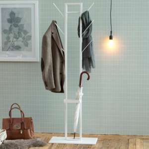 Vicksburg Metal Coat Rack In White With Umbrella Stand