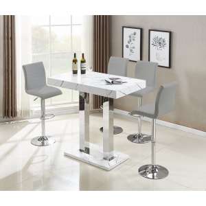 Vida Bar Table In Glossy Marble Effect 4 Ripple Grey Bar Stools