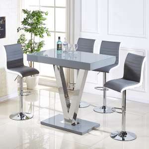 Vienna Glass Bar Table In Grey Gloss And 4 Ritz Bar Stools