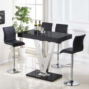 Vienna Glass Bar Table In Black Gloss And 4 Ripple Bar Stools