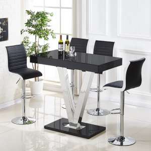 Vienna Glass Bar Table In Black Gloss And 4 Ritz Bar Stools