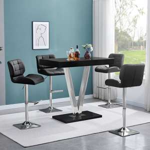 Vienna Black High Gloss Bar Table With 4 Candid Black Stools