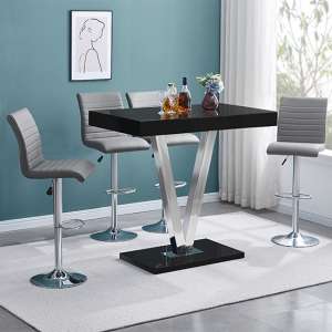 Vienna Black High Gloss Bar Table With 4 Ripple Grey Stools
