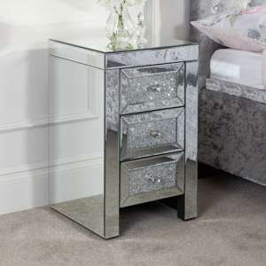 Vienna Glass Bedside Cabinet In Mirrored With 3 Drawers