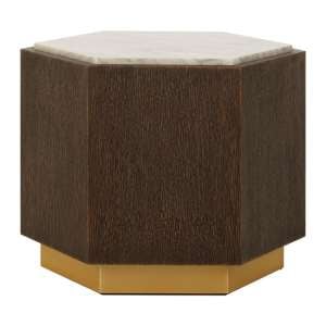 Vigap Large White Marble Top Side Table With Dark Wooden Base