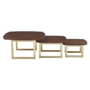Vigap Set Of 3 Nesting Tables In Walnut With Gold Metal Legs