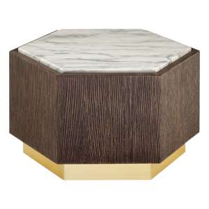 Vigap Small White Marble Top Side Table With Dark Wooden Base