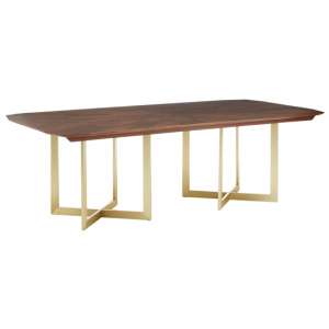 Vigap Wooden Dining Table In Walnut With Gold Metal Legs