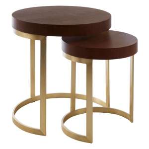 Vigap Wooden Nest Of 2 Tables With Gold Metal Legs In Walnut
