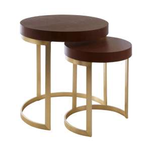 Vigap Wooden Nesting Tables In Walnut With Gold Metal Legs