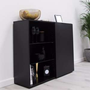 Vikix Wooden 1 Door 2 Shelves Bar Cabinet In Black