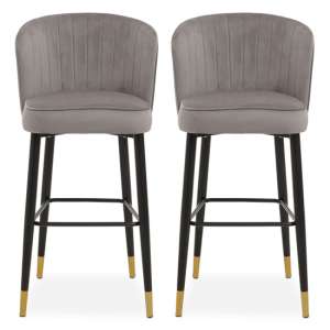 Vilest Upholstered Grey Velvet Bar Chairs In A Pair