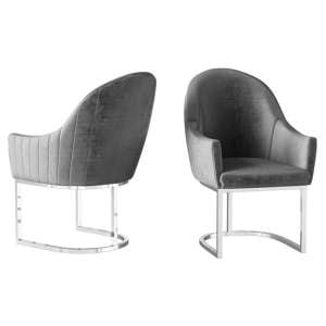 Virginia Dark Grey Velvet Fabric Dining Chairs In Pair
