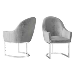 Virginia Silver Grey Velvet Fabric Dining Chairs In Pair