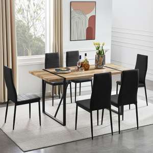 Vione Rectangular Wooden Dining Table With 6 Oriel Black Chairs