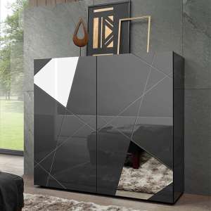 Viro High Gloss 2 Doors Sideboard In Anthracite