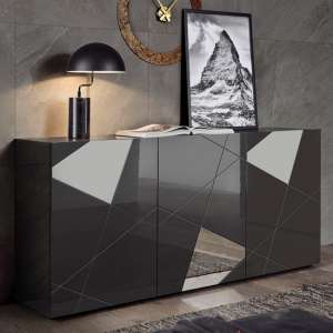 Viro High Gloss 3 Doors Sideboard In Anthracite