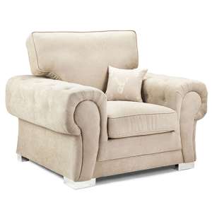 Virto Fullback Fabric Armchair In Beige And Mink