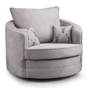 Virto Fullback Fabric Swivel Armchair In Silver And Grey
