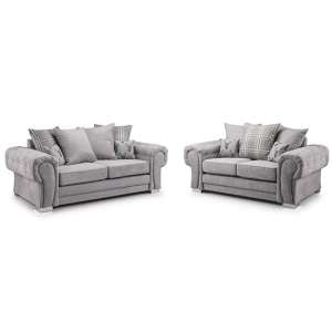 Virto Scatterback Fabric 3 Seater 2 Seater Sofa In Silver Grey