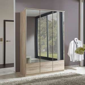 Vista Modern Mirrored Wardrobe In Oak Effect With 3 Doors